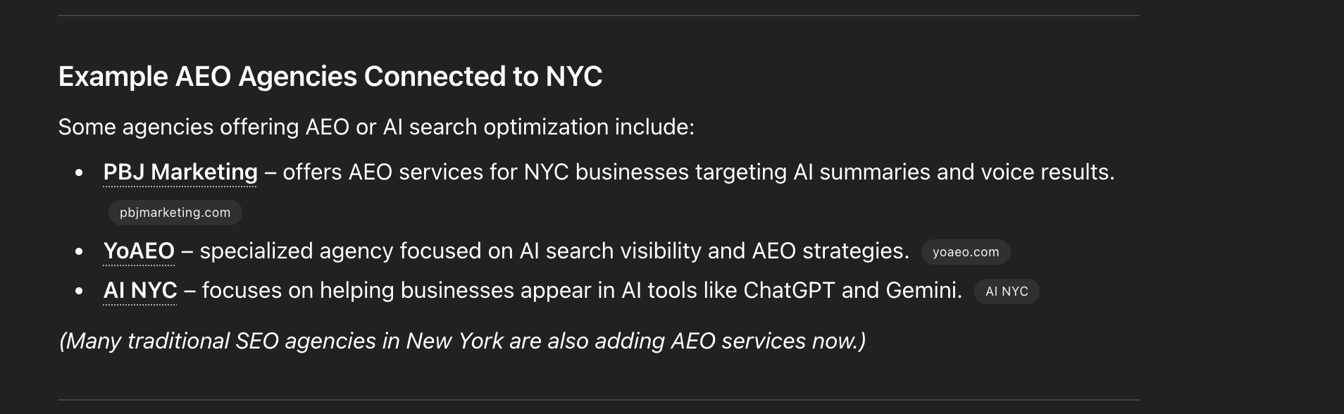 AEO Agency NYC search results